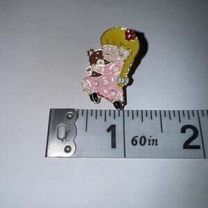 Girl In Pink Nightgown With A Teddy Bear Pin Brooch